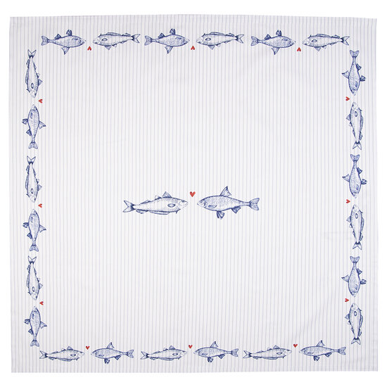 Clayre &amp; Eef | Vierkant Tafelkleed Wit Blauw 150x150 cm | SSF15