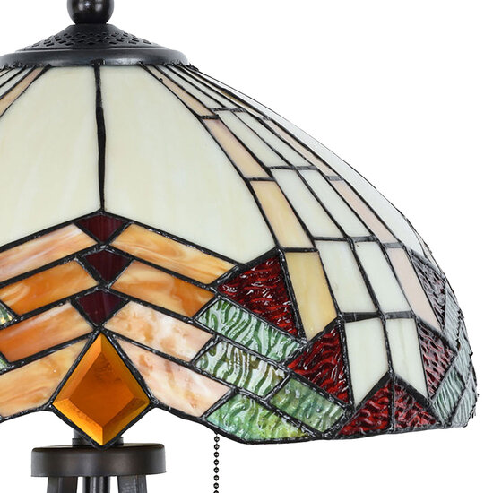 Clayre &amp; Eef | Tiffany Tafellamp Beige, Rood &oslash; 40x60 cm E27/max 2x60W | 5LL-5961
