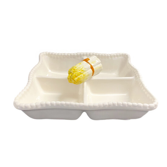 Vierkant viervaks schaal asperges wit geel 25 x 25 cm sausjes ei | AL06 | Piccobella