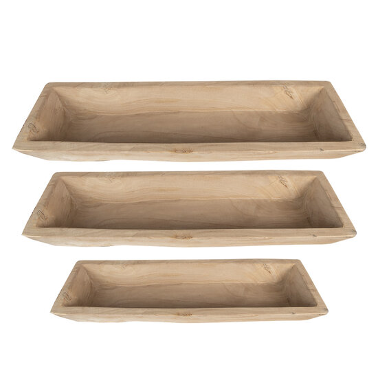 Clayre &amp; Eef | Serveerschaal Set van 3 Bruin 70x20x9 / 66x15x7 / 61x11x6 cm | 5H0559CH