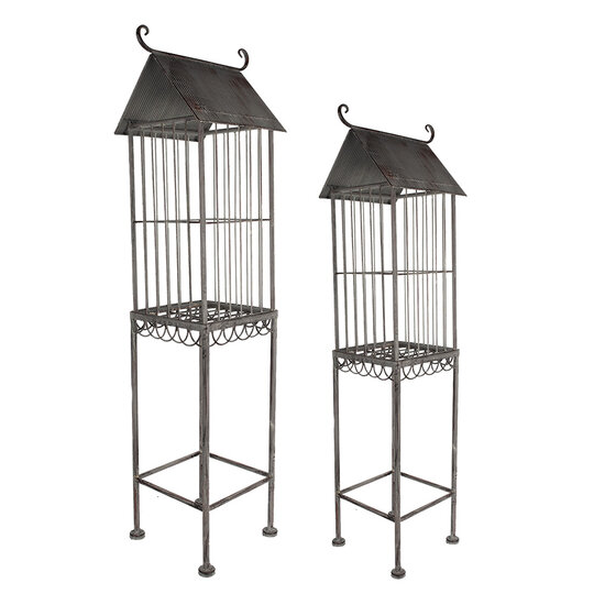 Clayre &amp; Eef | Vogelkooi Decoratie Set 2 Grijs 35x26x117 / 27x21x99 cm | 5Y1129