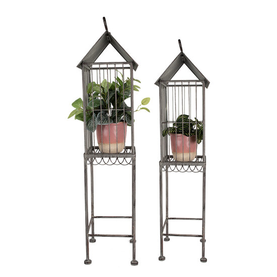 Clayre &amp; Eef | Vogelkooi Decoratie Set 2 Grijs 35x26x117 / 27x21x99 cm | 5Y1129