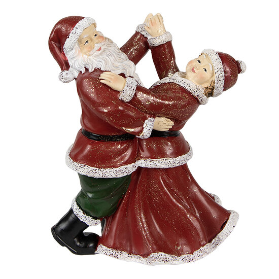 Clayre &amp; Eef | Kerstdecoratie Beeld Dansende kerstman en kerstvrouw Rood, Wit 12x8x15 cm | 6PR3912