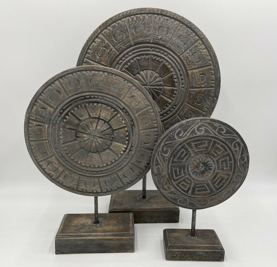 Ornament op voet middel vintage grijs bruin hout 35 x 24,5 cm | 465410 | Home Sweet Home | Stoer &amp; Sober Woonstijl