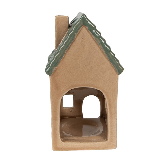 Clayre &amp; Eef | Theelichthouder Kerst Huisje Bruin, Groen 8x8x15 cm | 6CE1600