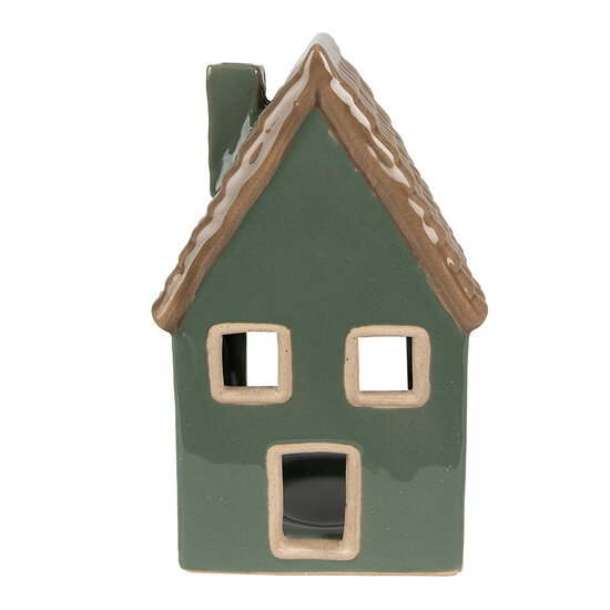 Clayre &amp; Eef | Theelichthouder Kerst Huisje Groen, Bruin 9x8x15 cm | 6CE1601