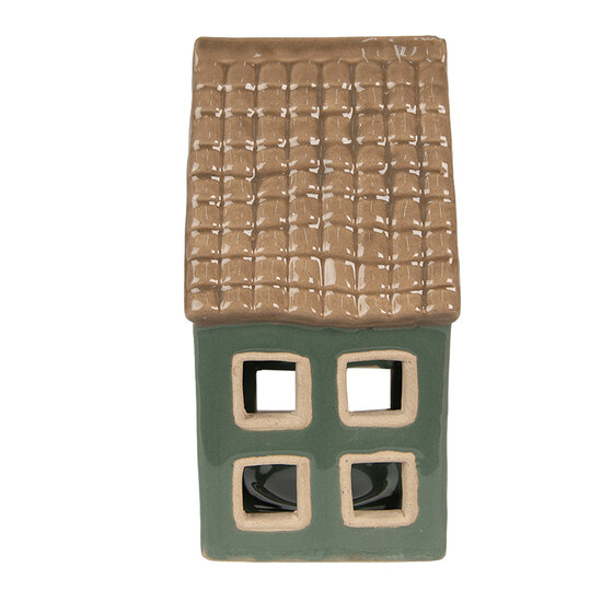 Clayre &amp; Eef | Theelichthouder Kerst Huisje Groen, Bruin 9x8x15 cm | 6CE1601