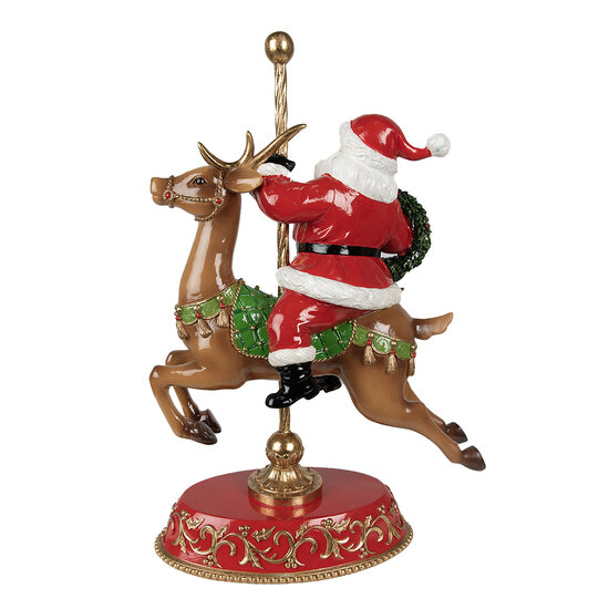 Clayre &amp; Eef | Kerstdecoratie Beeld Kerstman op Rendier Rood, Bruin 29x14x46 cm | 6PR3923
