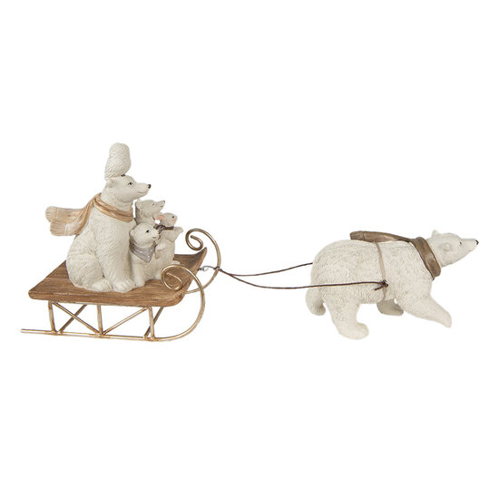 Clayre &amp; Eef | Kerstdecoratie Beeld Honden op slee Wit 30x8x15 cm | 6PR3924