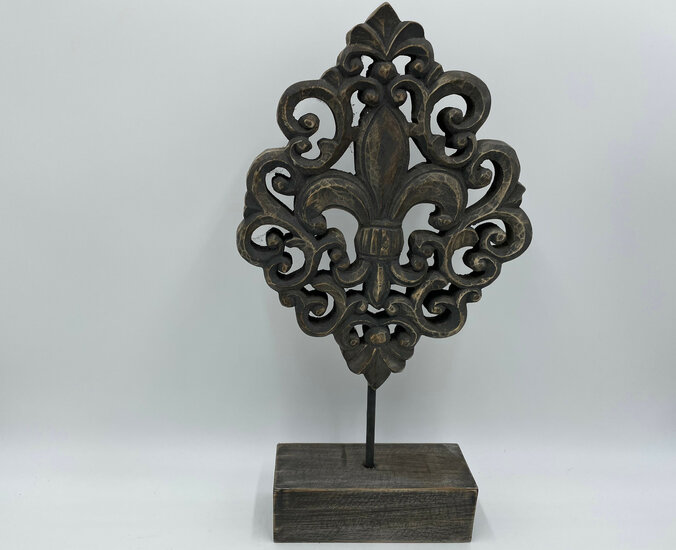 Ornament Barok op voet franse lelie vintage grijs bruin hout 45 x 18 | 190186 | Home Sweet Home | Stoer &amp; Sober Woonstijl