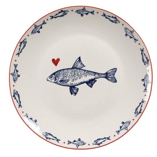 Clayre &amp; Eef | Servies Dinerbord Wit Blauw &oslash; 20x2 cm | SSFDP