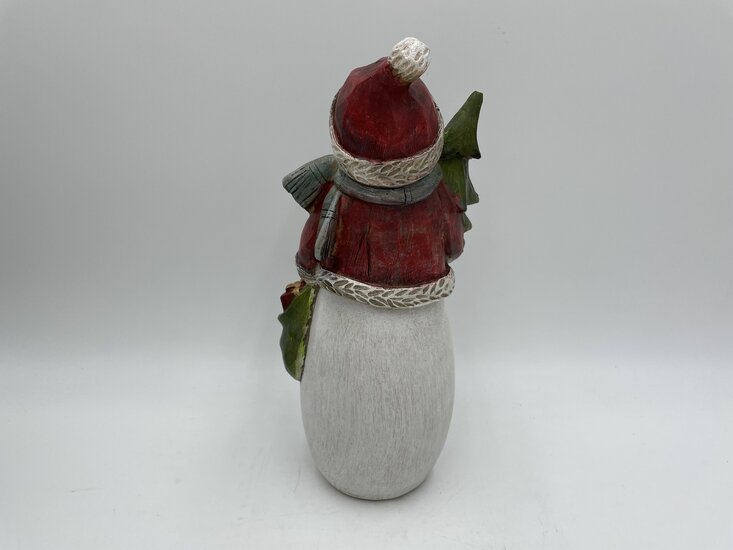 Sneeuwman pop hout rood wit groen decoratie beeld 25,5 cm met kerstboom cadeautjes | US180080-8A | Home Sweet Home