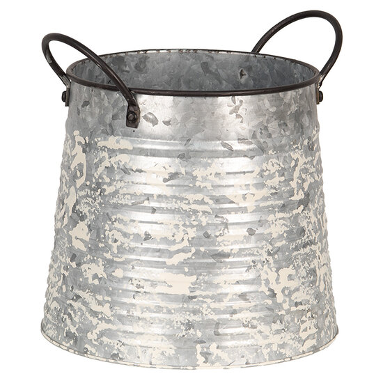 Clayre & Eef | Bloempotten Binnen Set van 3 Grijs Wit 30x24x22/27 / 24x19x21/24 / 19x14x18/21 cm | 6Y5404