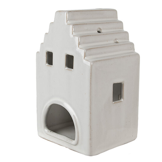 Clayre & Eef | Theelichthouder Kerst Huisje Beige 10x9x17 cm | 6CE1588L