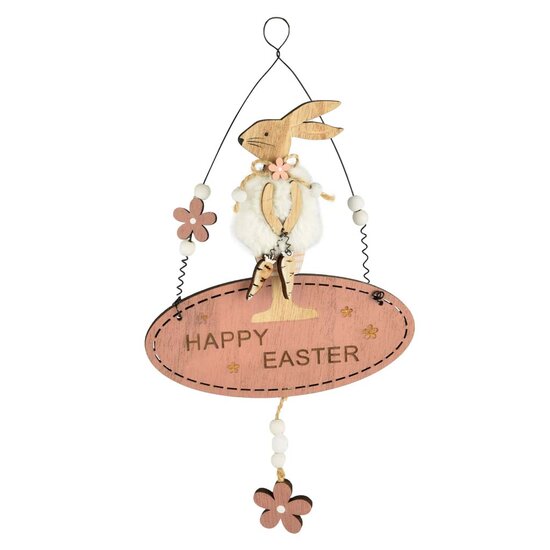 Dekoratief | Hanger &#039;Happy easter&#039; m/bunny, hout, 31x16x17cm | A190611