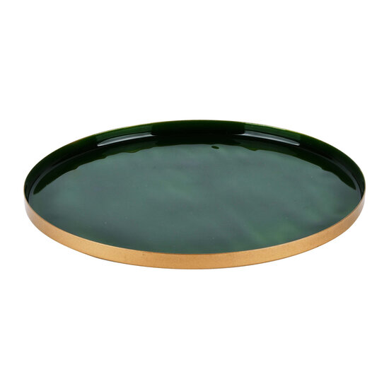 Dekoratief | Dienblad rond, groen/goud, metaal, 23x23x1cm | A205840