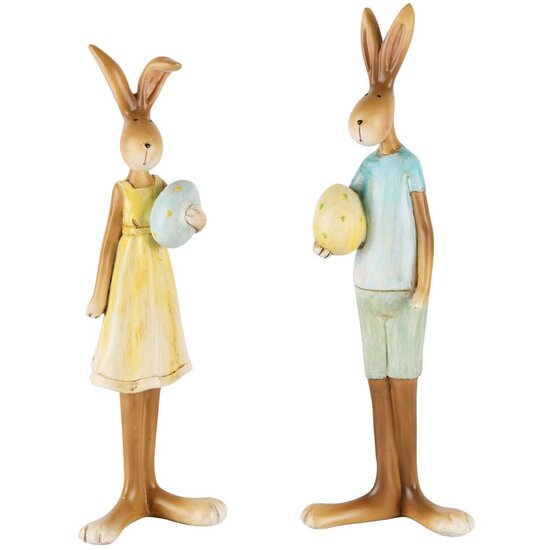 Dekoratief | Bunny staand m/ei, resina, 6x6x18cm, set van 2 stuks | A210078