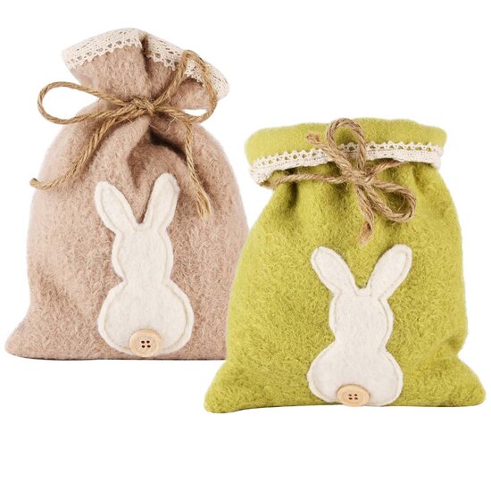 Dekoratief | Zakje m/bunny, groen/roze, 17x4x20cm, set van 2 stuks | A210091