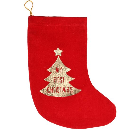 Dekoratief | Kerstkous rood &#039;My First Christmas&#039;, fluweel, 14x28cm | A218347