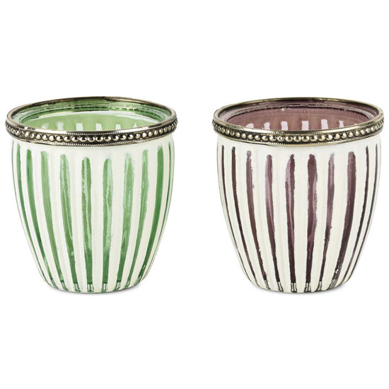 Dekoratief | Theelicht glas, groen/lila, 8x8x8cm, set van 2 stuks | A200072