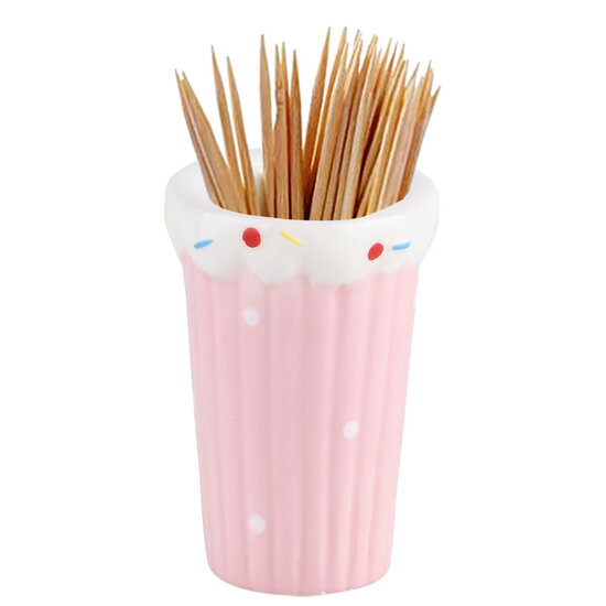 Dekoratief | Tandenstokerhouder milkshake, wit/roze, keram. 4x4x6cm | A220413