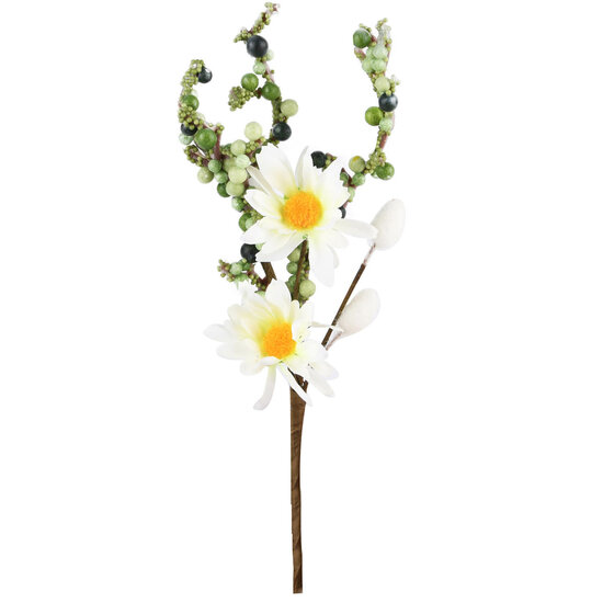 Dekoratief | Deco takje m/witte bloemen, naturel, 20cm | A220470