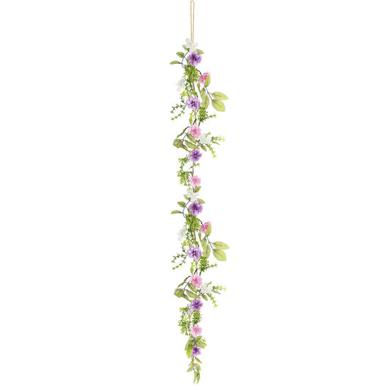 Dekoratief | Slinger m/paarse bloemen, 100cm | A220479