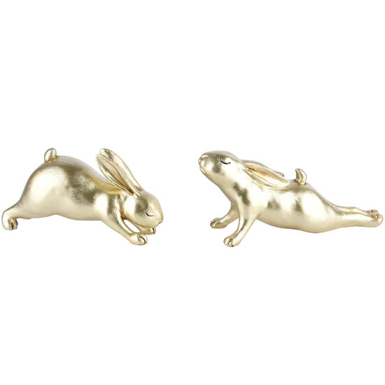 Dekoratief | Bunny stretchend, goud, resina, 18x7x9cm, set van 2 stuks | A220531