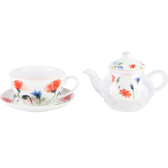 Dekoratief | Tea for one &#039;Poppies&#039;, glas/porselein | A220643