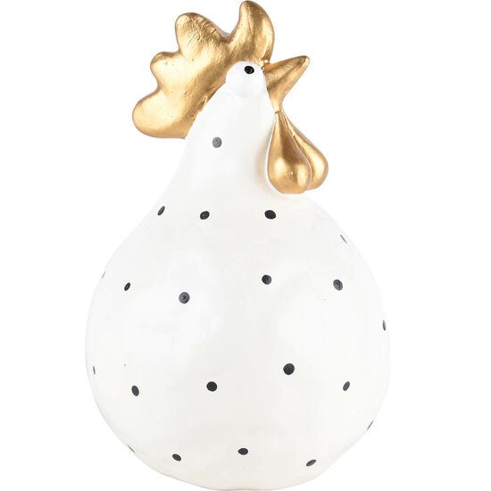 Dekoratief | Kip wit/goud m/zwarte stippen, resina, 12x12x19cm | A220711