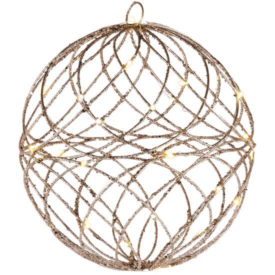 Dekoratief | Deco bal, goud/glitter, LED, rotan, 25x25x25cm | A225041