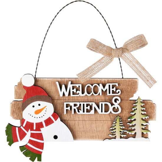 Dekoratief | Hanger &#039;Welcome Friends&#039; m/sneeuwman, hout, 19x19cm | A225180