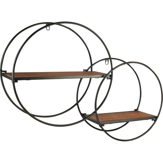 Dekoratief | Hangrekje dubble cirkel, naturel/zwart, metaal/hout, 58x15x43cm | A225432