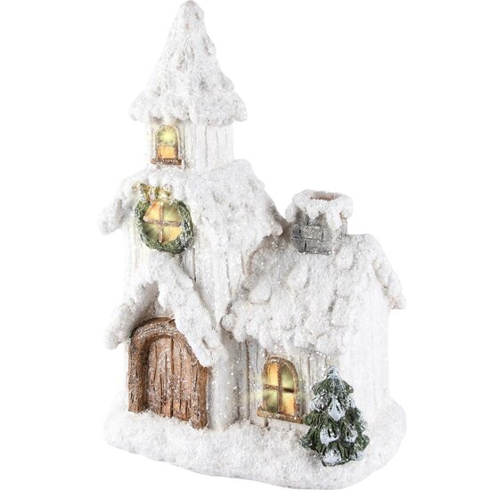 Dekoratief | Winterhuisje wit, resina, LED, 18x14x29cm | A225522