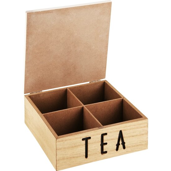 Dekoratief | Theedoos &#039;All you need is Tea&#039;, naturel/wit, hout, 17x17x7cm | A225558