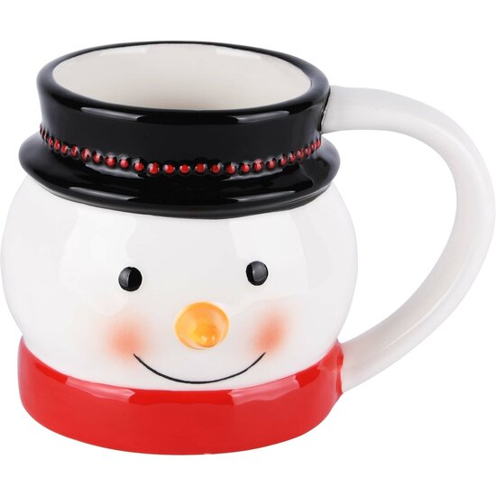 Dekoratief | Mok &#039;Snowman&#039;, wit/rood/zwart, dolomiet, 14x12x10cm | A225582