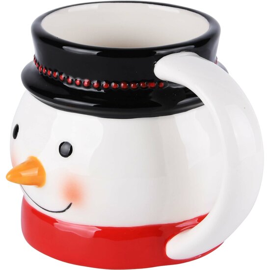 Dekoratief | Mok &#039;Snowman&#039;, wit/rood/zwart, dolomiet, 14x12x10cm | A225582