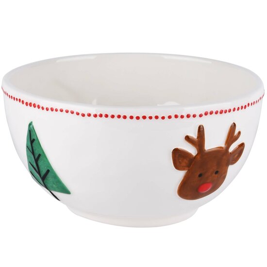 Dekoratief | Bowl m/santa, wit/rood, dolomiet, 15x15x8cm | A225585