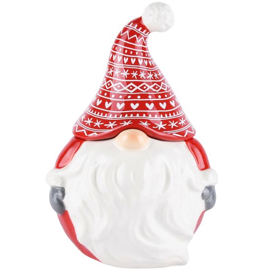 Dekoratief | Santa pot m/deksel, rood/wit, keramiek, 11x10x16cm | A225677