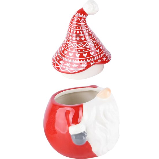 Dekoratief | Santa pot m/deksel, rood/wit, keramiek, 11x10x16cm | A225677