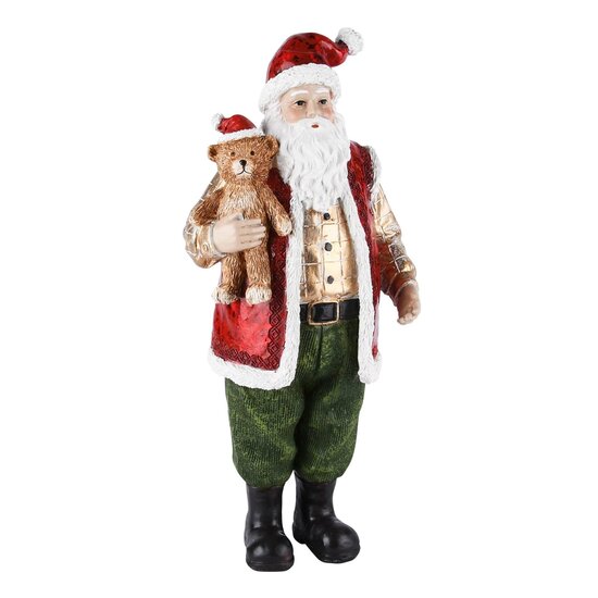 Dekoratief | Santa m/teddybeer, rood/groen, resina, 12x9x27cm | A225901