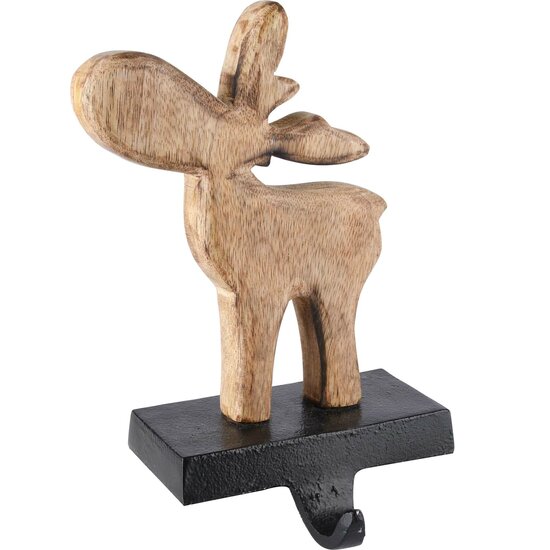 Dekoratief | Rendier m/haakje, naturel/zwart, hout/metaal, 21x13x9cm | A228037