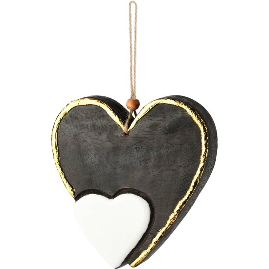 Dekoratief | Hanger hart, zwart/wit, hout, 12x12x2cm | A228072