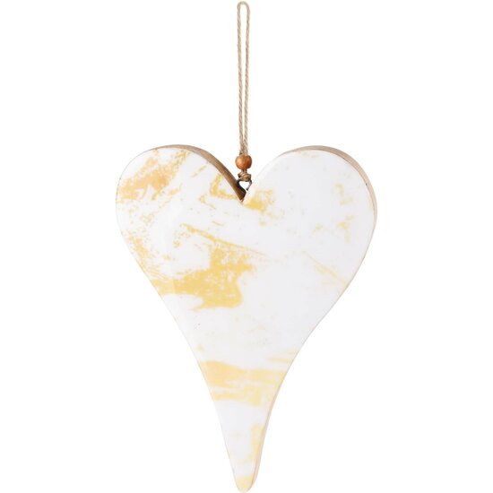 Dekoratief | Hanger hart &#039;Marbled&#039;, wit/goud, hout, 20x15x2cm | A228086