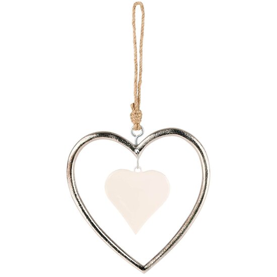 Dekoratief | Hanger hart, wit/goud, aluminium, 15x15x1cm | A228136