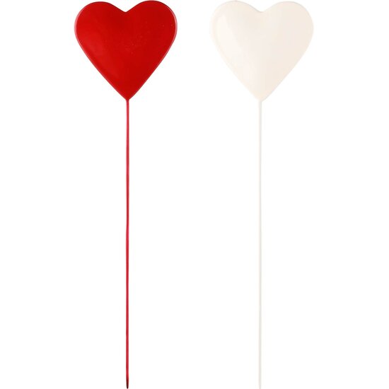 Dekoratief | Prikker hart, email/metaal, wit/rood, 8x8x24cm, set van 2 stuks | A228152