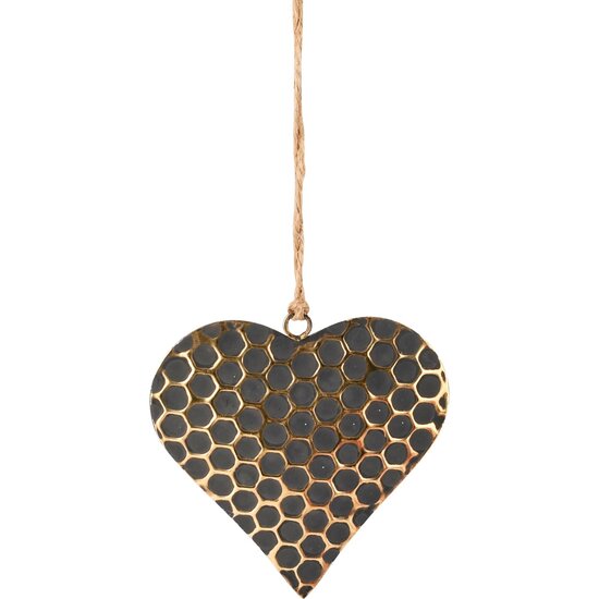 Dekoratief | Hanger hart, zwart/goud, metaal, 10x10x1cm | A228185