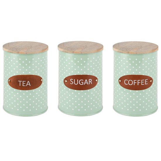 Dekoratief | Bewaarpot &#039;Coffee/Tea/Sugar&#039;, munt/wit, 10x10x15cm, set van 3 stuks | A228204