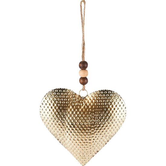 Dekoratief | Hanger hart m/parels, goud, metaal/hout, 15x15x2cm | A228267