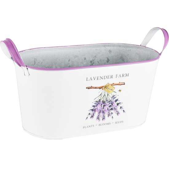 Dekoratief | Bloempot ovaal &#039;Lavender Farm&#039;, wit, metaal, 25x14x12cm | A230007